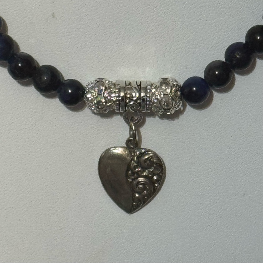 Artisan Blue Tiger’s Eye Gemstone and Silver Tone Beaded Necklace - Picture 2 of 5